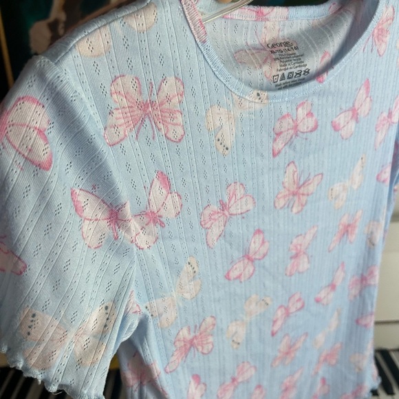 George Light Blue Top with Pink Butterfly Print Girls XL (14-16) - Picture 4 of 12